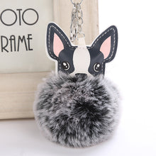 Fluffy Rabbit Fur Ball French Bulldog Keychain Pompom Key Chain Pu Leather Animal Pet Dog Keyring Holder Bag Charm Chaveiros