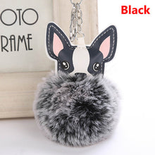 Fluffy Rabbit Fur Ball French Bulldog Keychain Pompom Key Chain Pu Leather Animal Pet Dog Keyring Holder Bag Charm Chaveiros