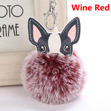 Fluffy Rabbit Fur Ball French Bulldog Keychain Pompom Key Chain Pu Leather Animal Pet Dog Keyring Holder Bag Charm Chaveiros