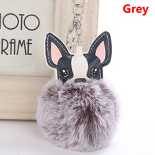 Fluffy Rabbit Fur Ball French Bulldog Keychain Pompom Key Chain Pu Leather Animal Pet Dog Keyring Holder Bag Charm Chaveiros