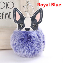 Fluffy Rabbit Fur Ball French Bulldog Keychain Pompom Key Chain Pu Leather Animal Pet Dog Keyring Holder Bag Charm Chaveiros