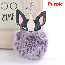 Fluffy Rabbit Fur Ball French Bulldog Keychain Pompom Key Chain Pu Leather Animal Pet Dog Keyring Holder Bag Charm Chaveiros