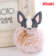 Fluffy Rabbit Fur Ball French Bulldog Keychain Pompom Key Chain Pu Leather Animal Pet Dog Keyring Holder Bag Charm Chaveiros