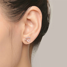 New Shiny Pink Stud Earrings CZ Bear Jewelry Dog Paw Print Earring Female Piercing Rose Gold Small Animal Earrings for Women