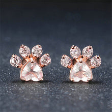 New Shiny Pink Stud Earrings CZ Bear Jewelry Dog Paw Print Earring Female Piercing Rose Gold Small Animal Earrings for Women