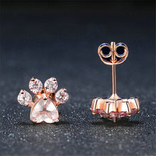 New Shiny Pink Stud Earrings CZ Bear Jewelry Dog Paw Print Earring Female Piercing Rose Gold Small Animal Earrings for Women