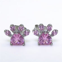 New Shiny Pink Stud Earrings CZ Bear Jewelry Dog Paw Print Earring Female Piercing Rose Gold Small Animal Earrings for Women